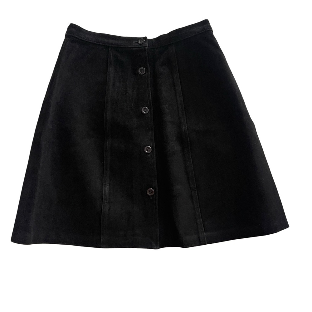 J.Crew Black 100% Leather Button Front A-Line Skirt Size 4